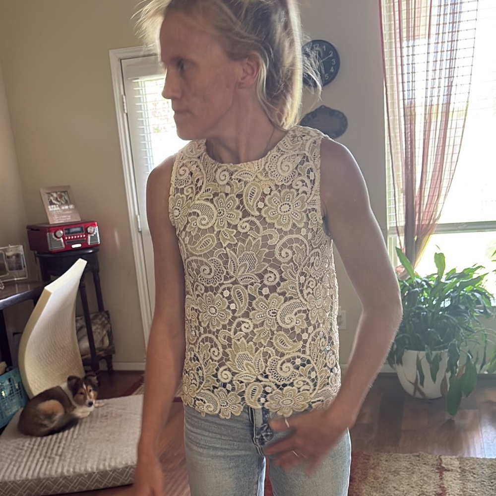 English Rose Cream Cropped Embellished Tank Top